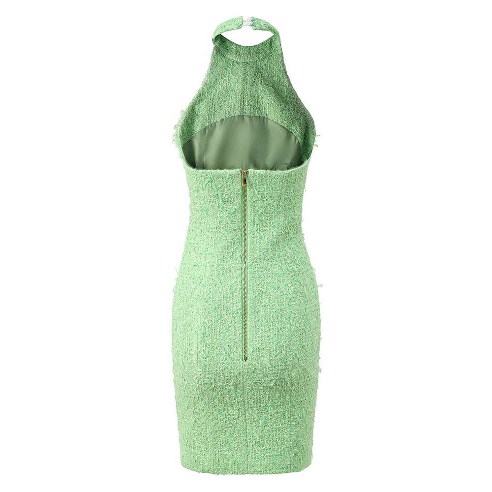 Nadia Mint Halter Tweed Mini Dress