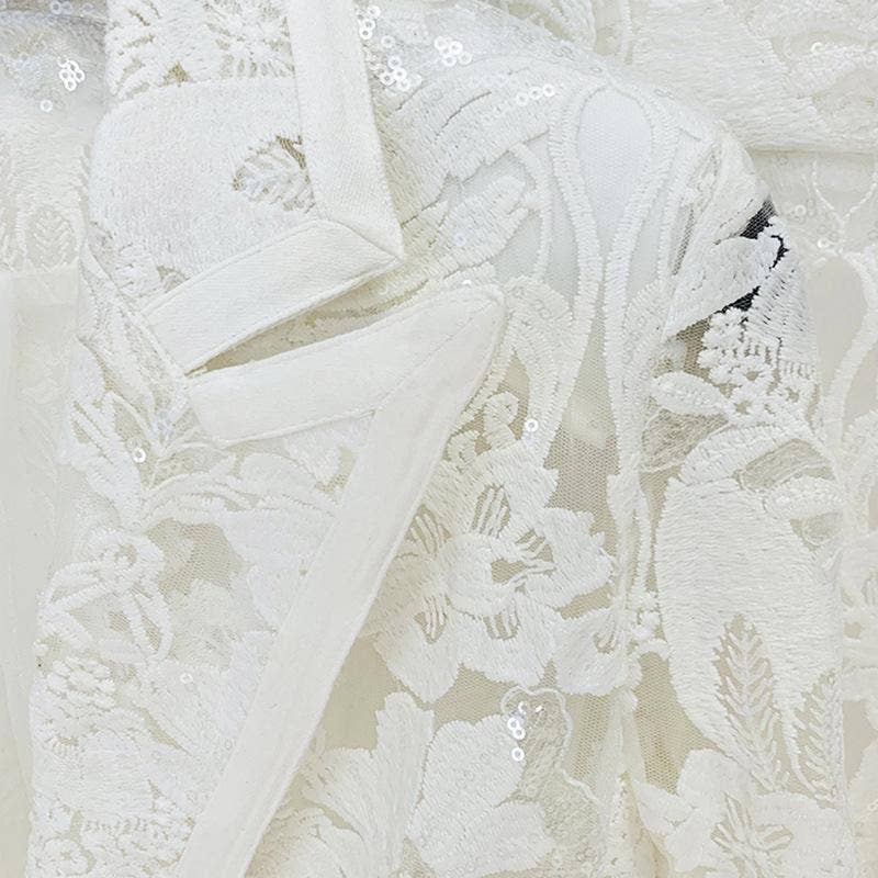 Keira White Lace Blazer and Pant Two Piece Set