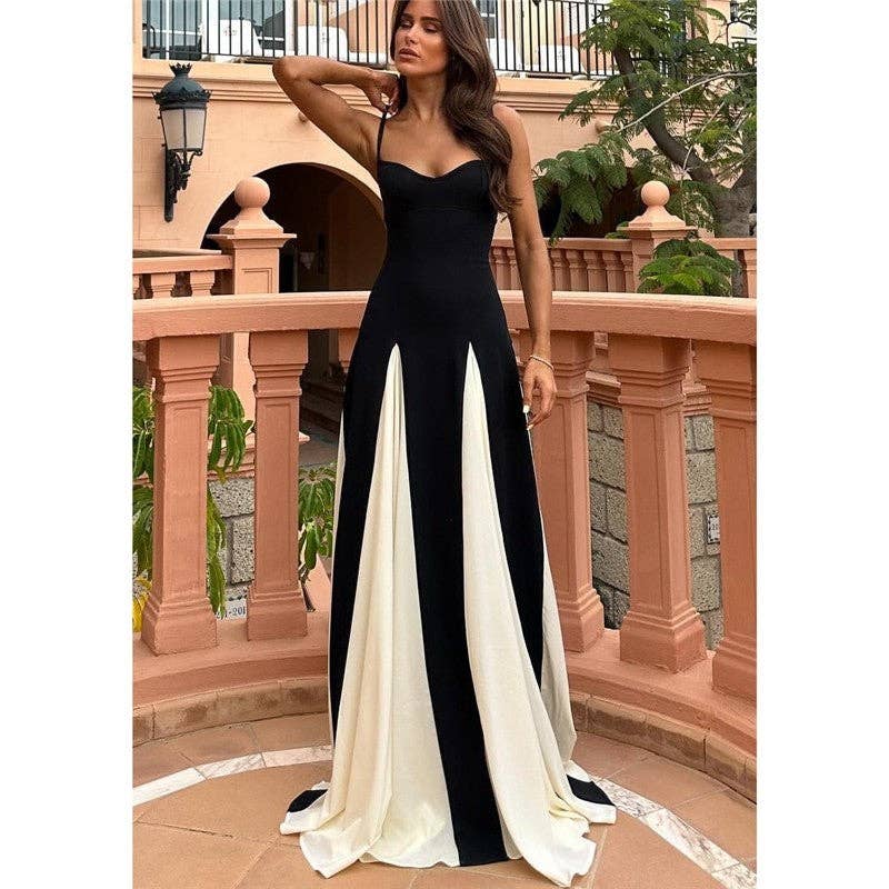 Color Block Spaghetti Strap Maxi Dress