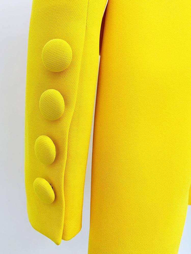 Xiomara Hollow Back Rhinestone Trim Yellow Long Blazer