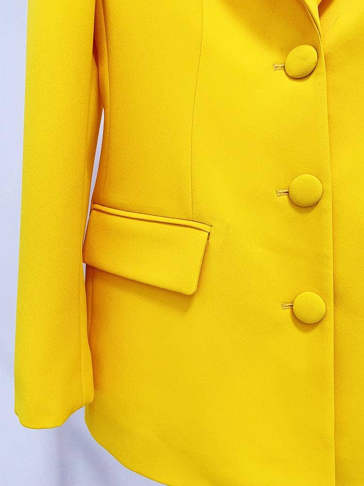 Xiomara Hollow Back Rhinestone Trim Yellow Long Blazer