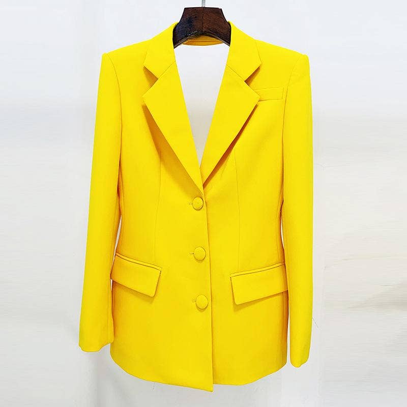 Xiomara Hollow Back Rhinestone Trim Yellow Long Blazer