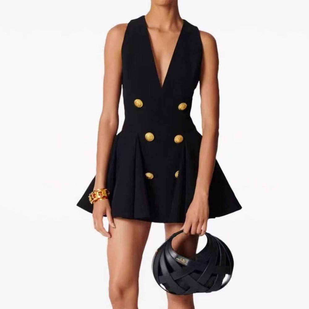 Galilea Black V Neck Mini Dress